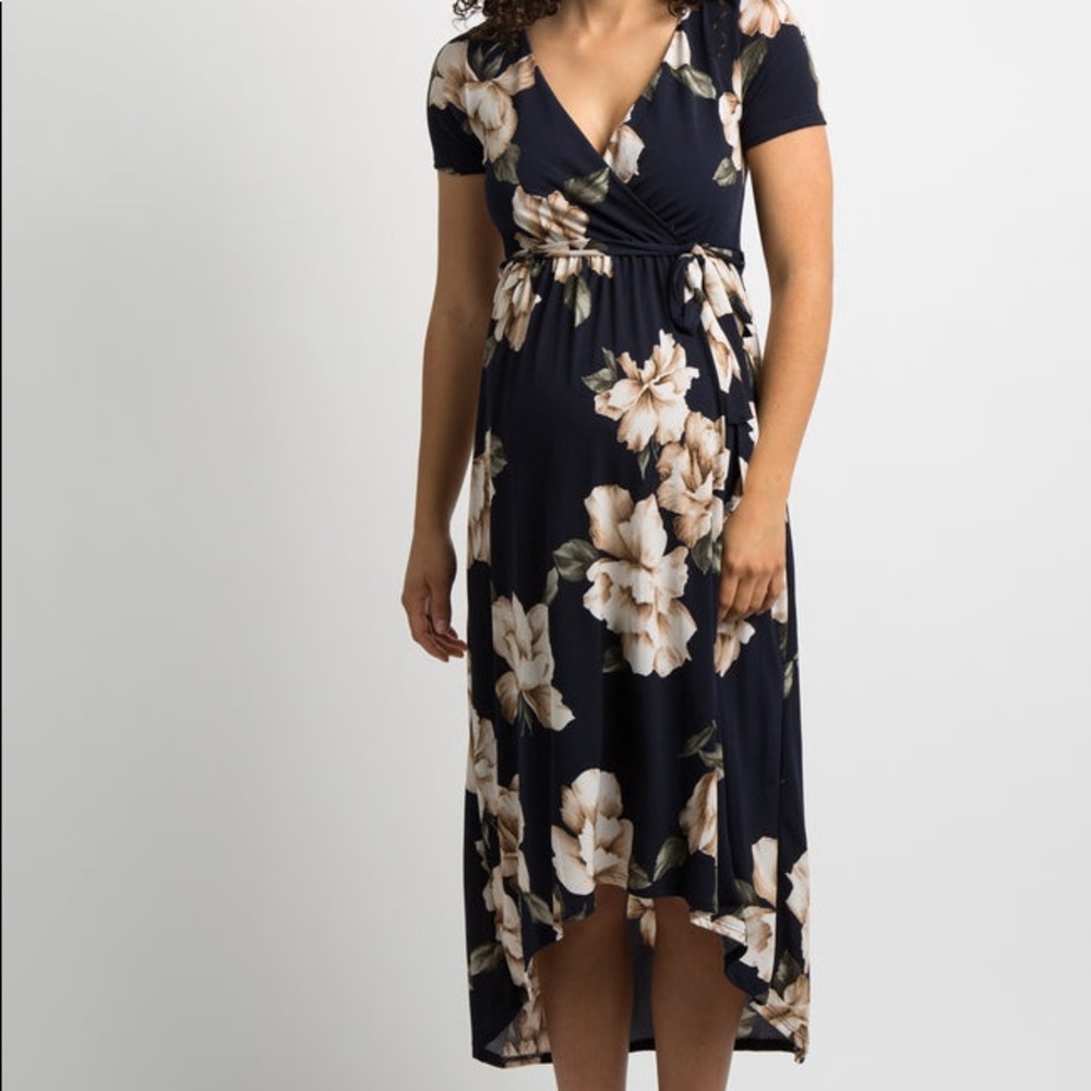 PinkBlush Navy Blue Floral Hi-Low Wrap Dress